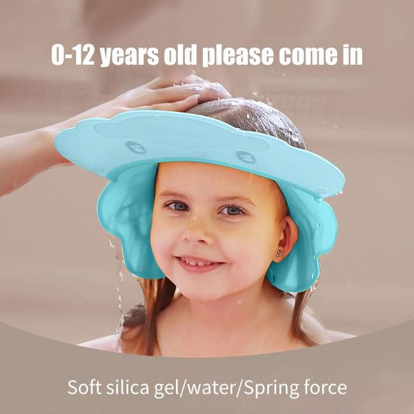 

adjustable kids shampoo cap baby safety wash hair ear shield caps soft children bath shower eye protection hats bathing care &, Yellow