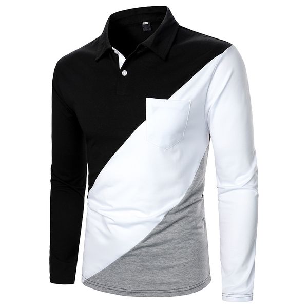 

contrast patchwork polo shirts men autumn spring long sleeve polo homme casual slim mens shirt splice colorblock para hombre 210524, White;black