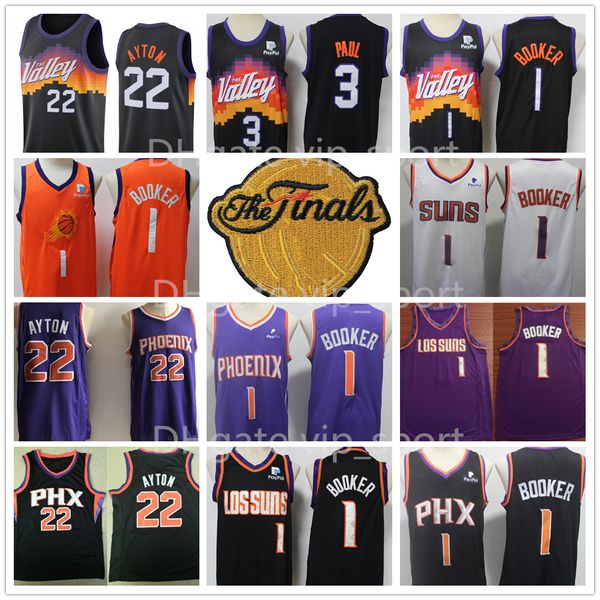 The Finals Patch Basketball Valley Chris Paul Trikot 3 Devin Booker Trikots 1 DeAndre Ayton 22 Schwarz Weiß Lila Orange Männer Gute Qualität Champions