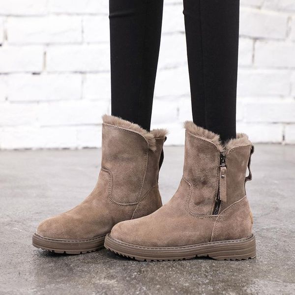 

boots winter thick warm snow women 2021 autumn british style ins flat, Black