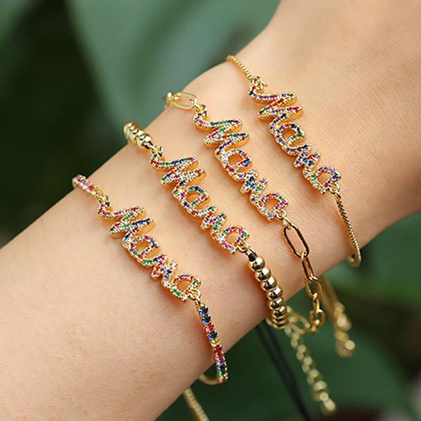 

gold chain bracelets for women simple charming mama pendant bracelet statement bangles wedding jewelry gift charm, Golden;silver