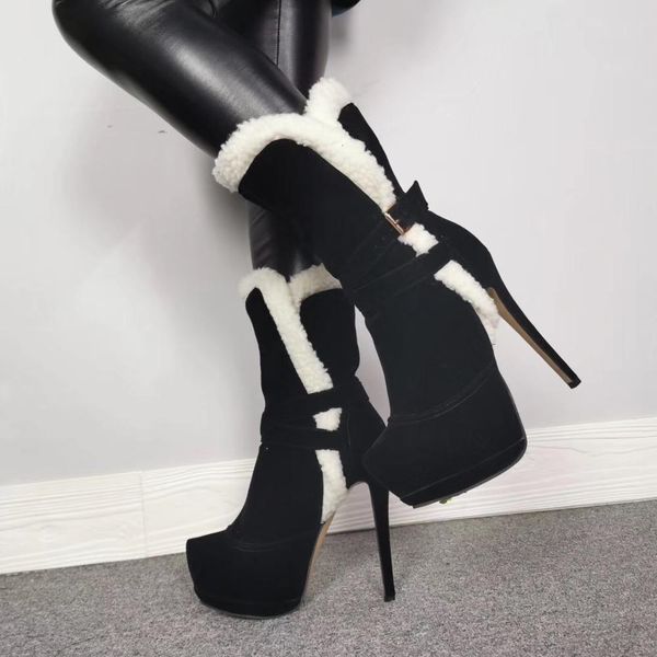 

boots olomm woman snows ankle stiletto boots high heels smart round toe black everyday woman shoes plus 5-15 size y9io
