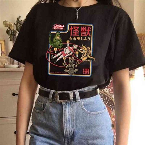 

lets summon kaiju japanese naime ultramen and monsters funny printed t shirt women short sleeve cotton tee 210512, White