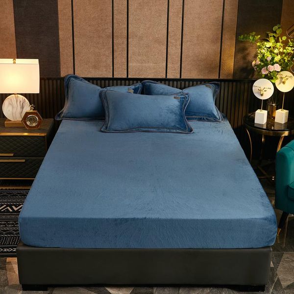 

sheets & sets 2021 solid color bed sheet thickened milk velvet fitted home winter warm mattress cover double queen king size 150x200cm