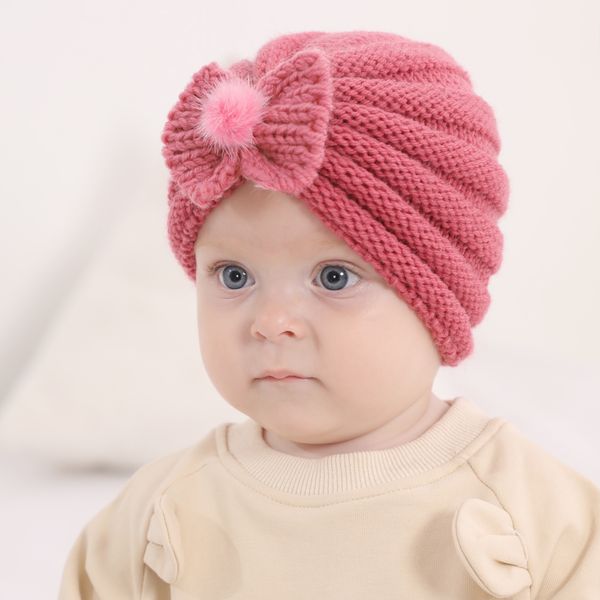 Baby Hedging Hat Детские Зимние Шапки Шапочки Дети Теплая Шерстяная пряжа Вязаная Кепка Для Девочек Мальчики Сплошной Цвет Бабочка Теплый Большой Лук Флагбол KBH178