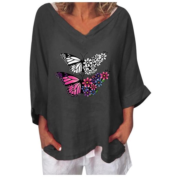 

women's t-shirt women round v-neck casual cotton jumper butterflies ladies camiseta mujer blusas femininas, White