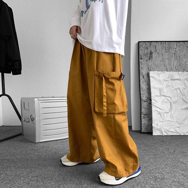 

men's pants 2021 overalls straight tube wide leg solid color loose autumn winter fashion casual streetwear panic buying, Black