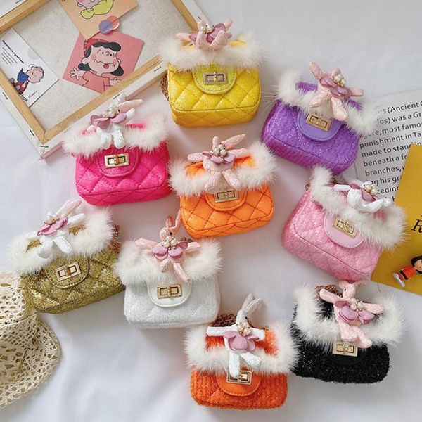 

purse fur purses and handbags for kids small coin pouch cute little girl crossbody bag baby girls party clutch gift, White