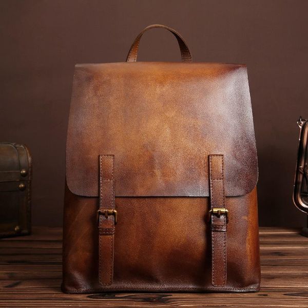 

backpack retro casual men's bag trendy travel genuine leather large capacity multipurpose lapld077