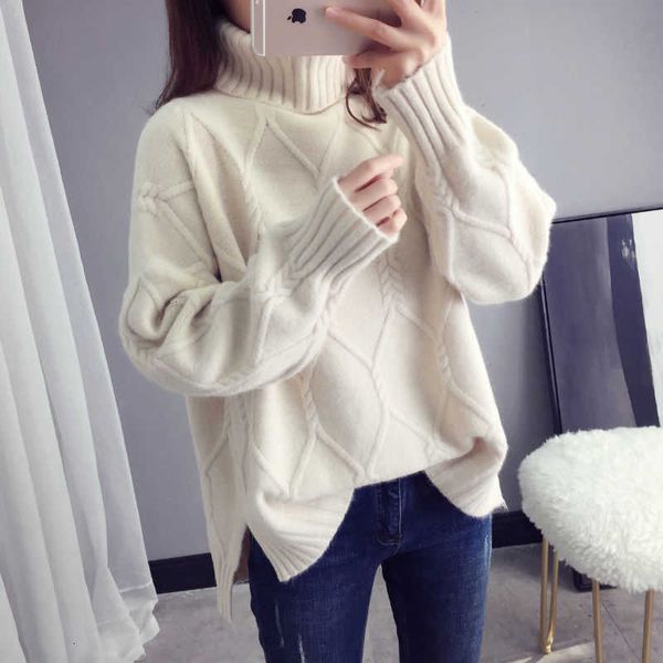 

women's sweaters winter knitted sweater women autumn korean turtleneck long sleeve pullover female casual solid loose stretch jumper kn, White;black