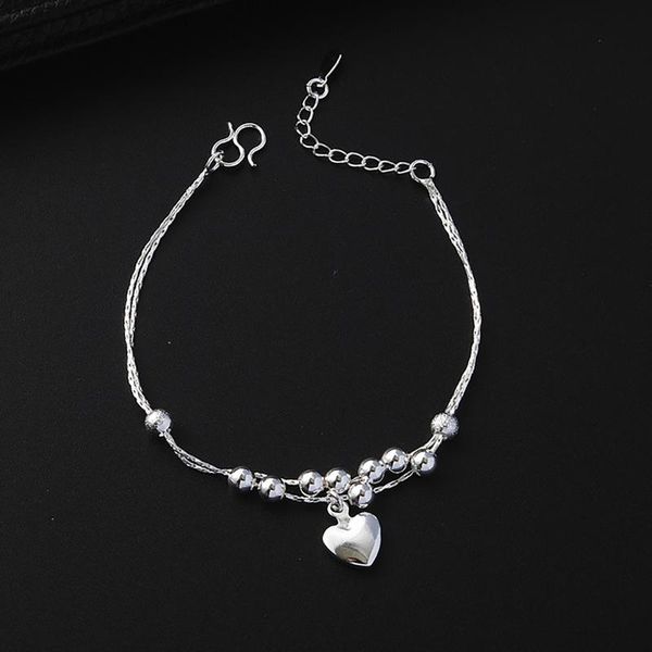 

link, chain simple women's crystal rhinestone heart-shaped pendant and beaded bangles bracelet jewelry adjustable 21705, Black