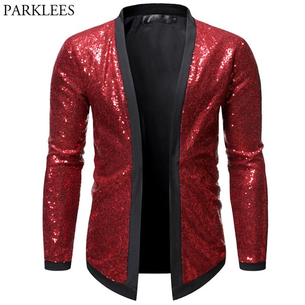 Pailletten Bomberjacke Männer Rot Glänzende Glitter Jacken Männer Strickjacke Nachtclub Dj Show Dance Bühne Leistung Herren Chaqueta Hombre 210524