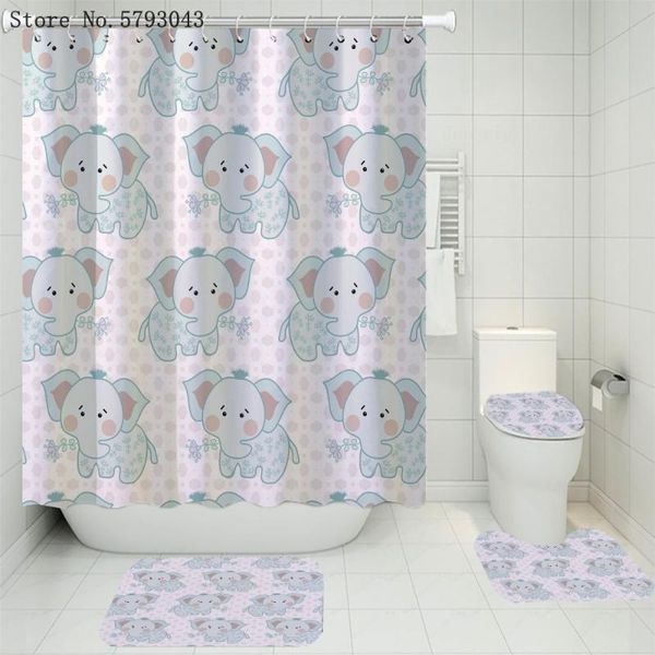

3/4 pieces elephant bathroom rugs set cartoon bear pedestal rug lid toilet cover bath mat waterproof home custom shower curtain curtains