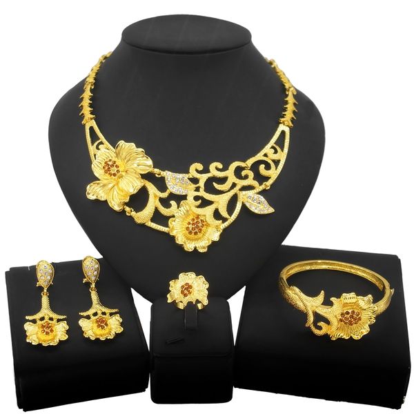 

yulaili news design earrings fashion trend multicolor flower jewelry set dubai gold diamond girls woman dating birthday gifts jewellery sets, Black
