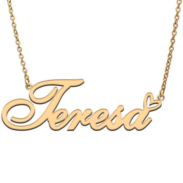 

pendant necklaces love heart teresa name necklace for women stainless steel gold & silver nameplate femme mother child girls gift