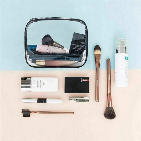 

storage bags transparent makeup bag with handle strap large capacity zip up cosmetic pouch for outdoor