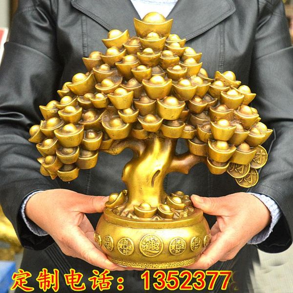 Oggetti decorativi Figurine Regalo - CASA Hall Ufficio Negozio Azienda FENG SHUI Denaro Disegno Talismano Buona fortuna Lingotto d'oro Albero Statua in ottone