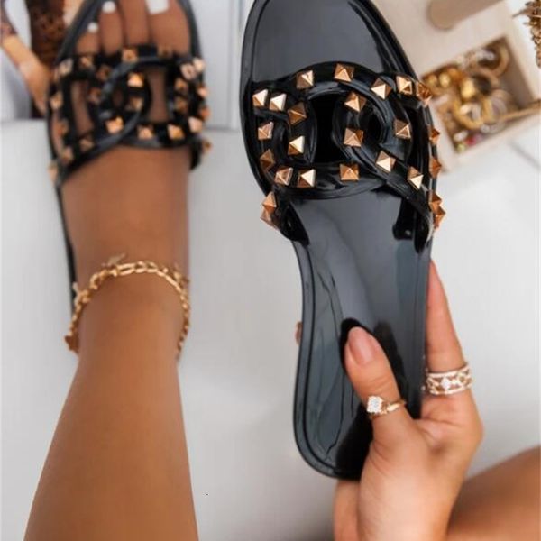 

sandals fashion woman flip flops summer shoes cool beach rivets big bow flat sandals brand jelly shoes girls size 36-41 gy8n, Black