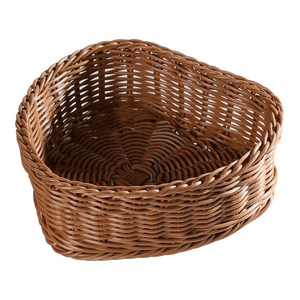 

kitchen storage & organization 1pc imitated rattan woven heart-shaped basket fruit candy plate(brown)