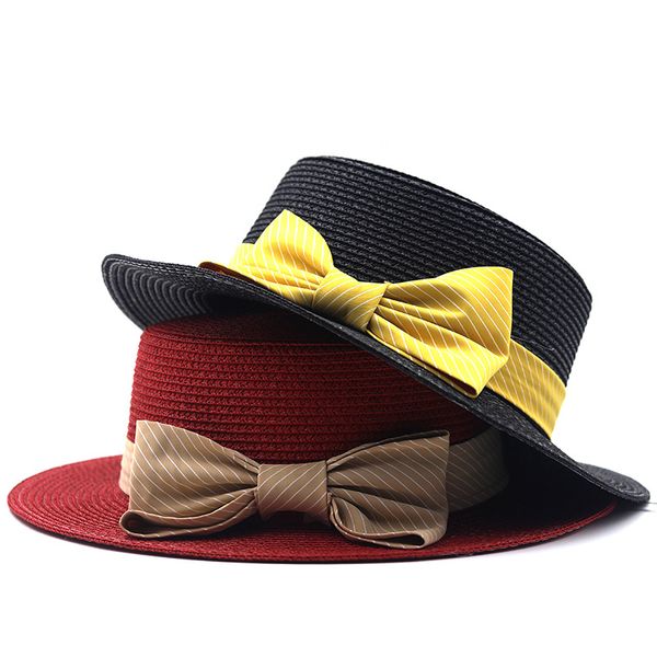 

2021 panama straw hats simple summer beach hat female casual lady women flat brim bowknot sun cap chapeu feminino, Blue;gray