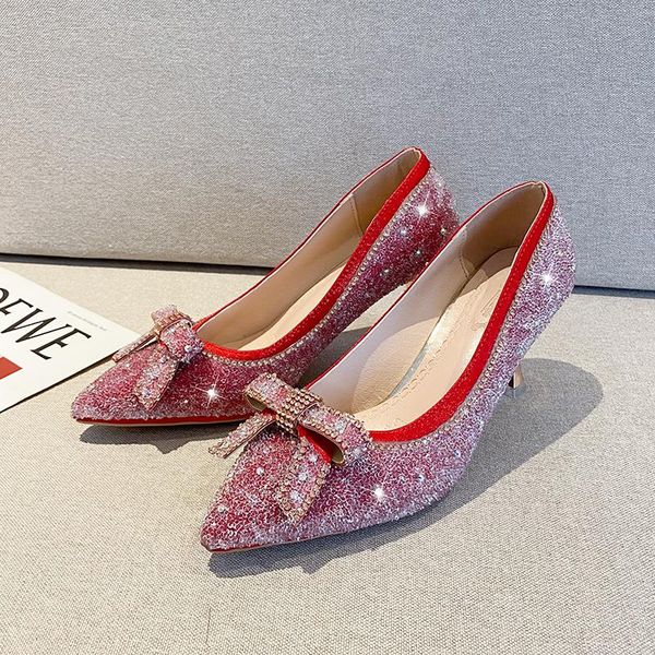 

dress shoes crystal fashion rhinestone high heels cinderella women pumps pointed toe woman party wedding 7cm, Black
