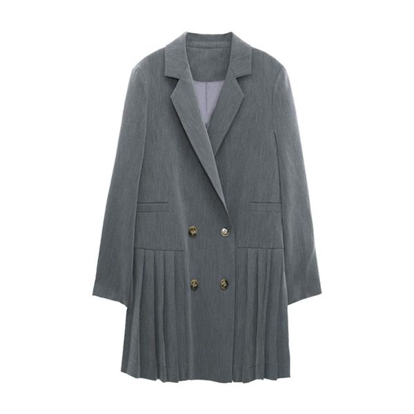 

casual dresses perhaps u gray notch collar long sleeve ruffle a-line mini dress pleated ruch double-breasted vintage women d1602, Black;gray