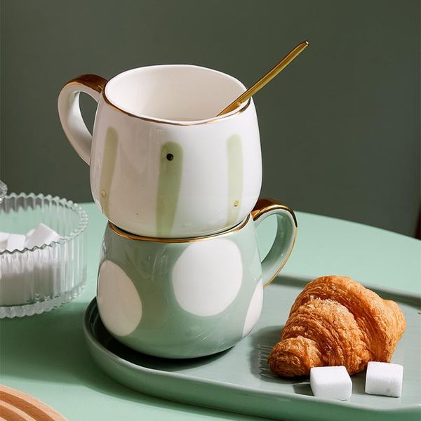 

mugs 1pc polka dot round-bellied ceramic cup coffee milk oatmeal kitchen mug office water couple child's gift tableware