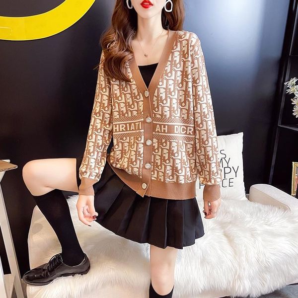 

women's knits & tees v-neck multi-pattern knitted women sweater 2021 spring and autumn fashion casual long sleeve loose cardigan jacket, White