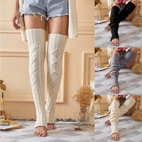 

socks & hosiery black thigh high over the knee 2021 fashion women's long knitted stockings for girls ladies women winter knit, Black;white
