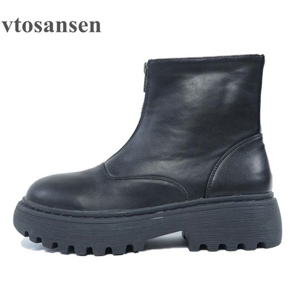 Stiefel Schuh Schwarz Front Zipper frauen Ankle 2021 Mode Stil Frühling Herbst Plattform Damen Chunky Schuhe Verkauf