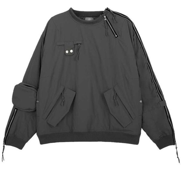 

men's hoodies chaopai far winter high arcade multi zipper jacket tooling button men's sweater thickened cotton 3, Black