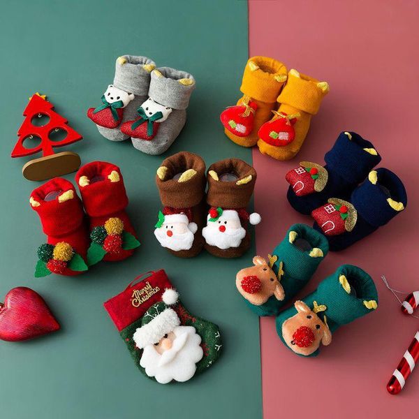 Socken Weihnachten Geschenk Box In Tube Baby Für Mädchen Jungen Dicke Terry Cartoon Puppe Glocke Nicht-slip Kinder Socke farbe Zufällig
