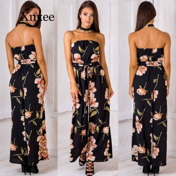 

women's jumpsuits & rompers spring and summer off shoulder dot backless overalls lace up jumpsuit beach boho ankle length black sleevel, Black;white