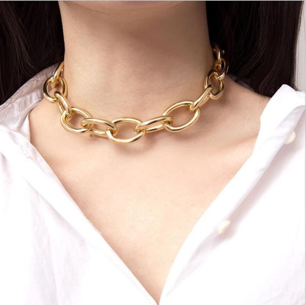 

chains necklace punk gold color chain choker trendy hollow geometric alloy metal sweater party bohemain jewelry for women, Silver