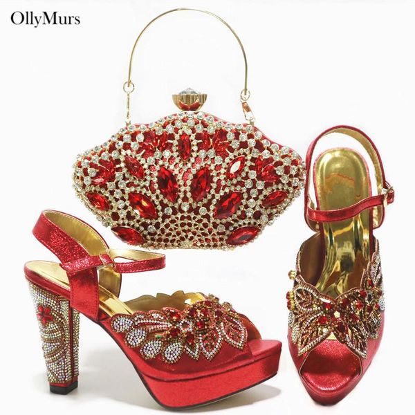 

latest 2021 italian shoes with matching bag set for women nigerian style decorated rhinestone party and dress, Black