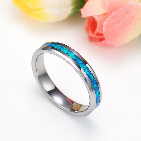 Обручальные кольца Eamti Blue Opals Ring Женщины ювелирные изделия высококачественных вольфрамовых групп Уникальный Ocean Anillos Mujer