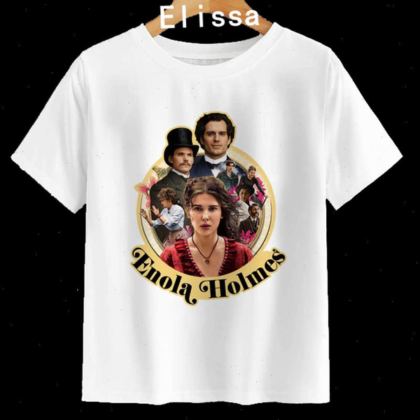

womens enola holmes t shirt women harajuku streetwear tees clothes cute girl kawaii printed, White