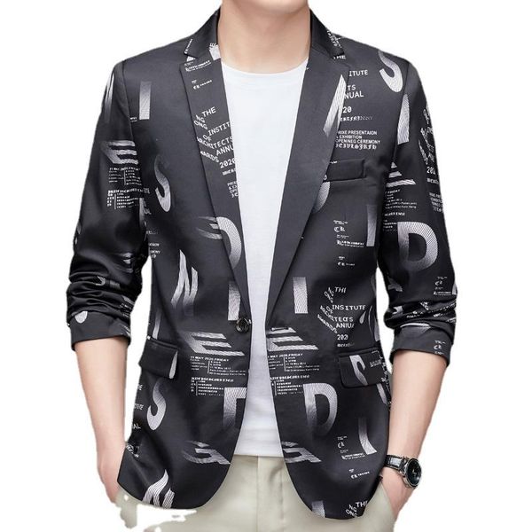 

men's suits & blazers 2021 men fashion printing suit jacket brand clothing casual slim fit club stage singer blazer streetwear s-3xl, White;black