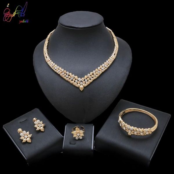 

earrings & necklace yulaili 2021 austria crystal women charm choker ring nigerian wedding fashion african beads bridal jewelry sets, Silver