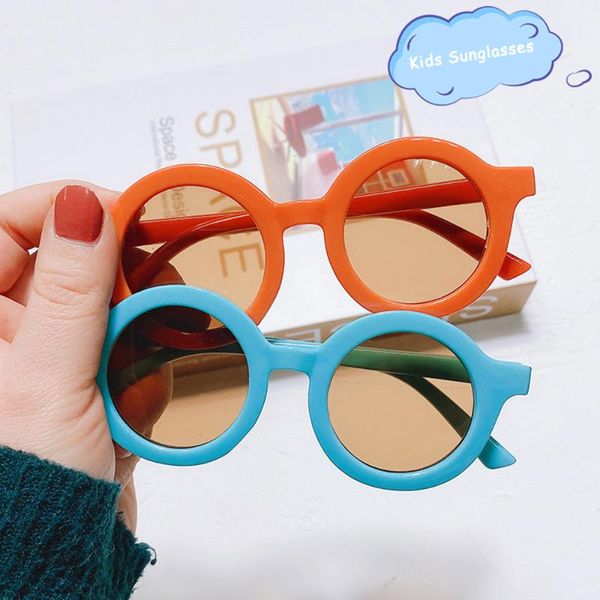 

round sunglasses girl boys candy color kids glasses fashion children orange blue pink anti-uv street beat kid eyeglasses eyewear, White;black