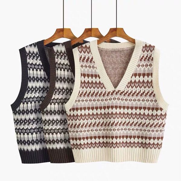 

women's sweaters v-neck knitted waistcoat vest women's outer wear retro all-match college style casual cotton sqzp, White;black