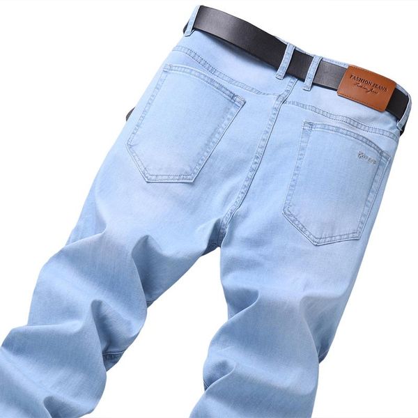 

men's jeans spring summer men light blue thin 2021 classic style elasticity slim fit denim sky pants male brand trousers,2023