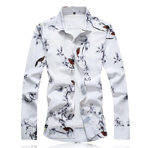 

men flower shirt long sleeve fashion casual shirts mens cotton 65% polyester 35% spring / autumn male camisa men's, White;black
