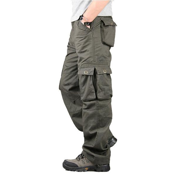 

mens cargo pants overalls casual multi pockets straight baggy long trousers streetwear cotton tactical army military homme men's, Black