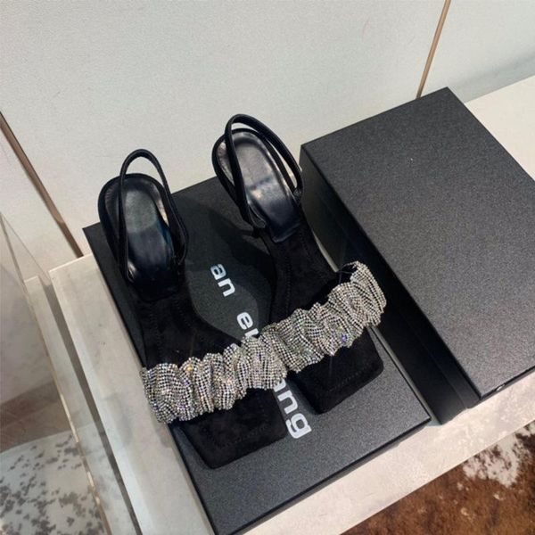 

sandals leather 2021 summer high heel with diamond, Black