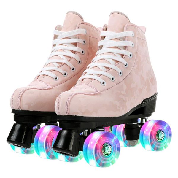 

inline & roller skates shoes flash pu wheel patines artificial fibre lace-up sneaker double row patins pink black 37-45