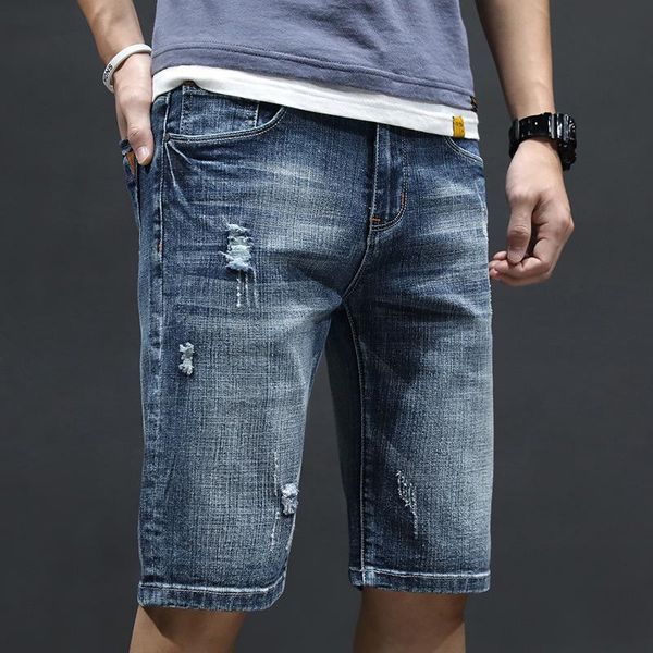 

men's jeans 2021 summer thin denim shorts capris korean fashion brand youth student casual pants, Blue