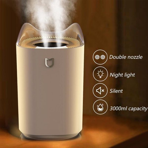 

humidifiers air humidifier 3l double nozzle cool mist aroma diffuser with coloful led light heavy fog ultrasonic usb humidificador for home