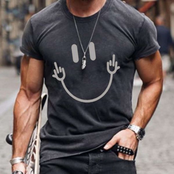 

men's summer smile grey short sleeve t shirt casual large loose top, White;black