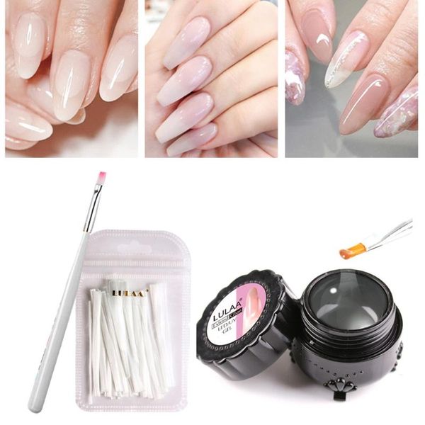 

nail gel builder art natural pink clear camouflage color extend finger extension crystal nails fake, Red;pink